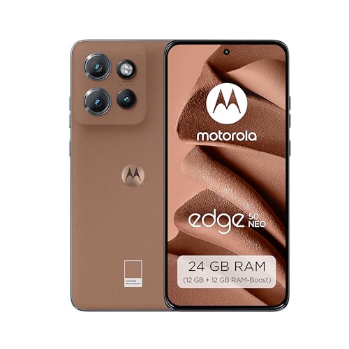 Motorola edge50 neo Smartphone (6 36-Super-HD-Display 50-MP-Kamera mit Moto-KI 8/256 GB 4310 mAh Android 14) Mocha Mousse (Veganes Kunstleder) inkl. Schutzcover