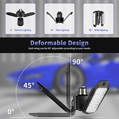 Garage Light - Led Garage Light - 3 Panel Garage Led Light 60W 8000 Lm 6500K Garage Lights Ceiling Led,3 Leaf Deformable Multi-Position Panels Garage Lights E26 E27 Base,For Barn,Workshop,Basement #TOP1