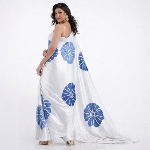 Image of Japan Satin Floral Print Saree for Women with Blouse Piece - Satin Finish Draped Saree