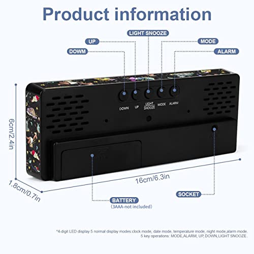 Bornore Dinosaur Digital Alarm Clock Bedside Kids Alarm Clock With Mirror Surface Weekday/Weekend Mode Small Clock Temperature Display Adjustable Brightness Voice Control Table Clock(Dinosaur) #TOP1