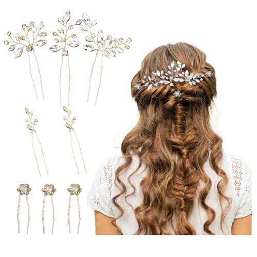 8Pcs Bridal Wedding Hair Pins Set Gold Leaf Hair Clips Silver Headpieces for Brides and Bridesmaids Wedding Accessories​