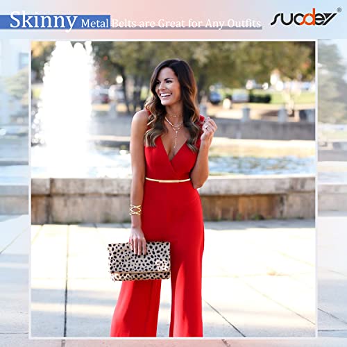 Suosdey 1 Piece Women Skinny Metal Belts, Gold Elastic Waist Belt For Dresses #TOP1