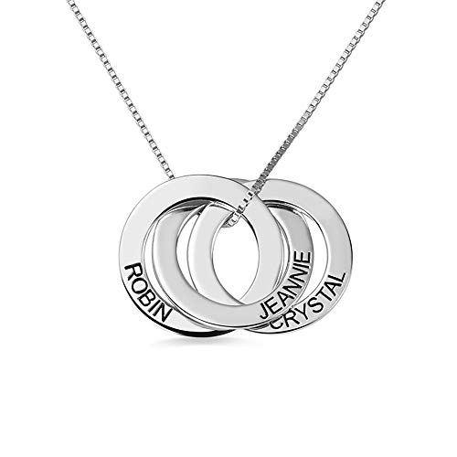 Getname Necklace Personalized Custom Engraved Russian Ring Necklace Family Name Necklace Sterling Silver 925 Mother's Day Jewelry 2 Name & 3 Name & 4 Name & 5 Name