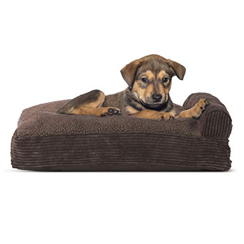 Furhaven Pillow Dog Bed For Small Dogs W/ Removable Bolster & Washable Cover - Fleece & Corduroy Bolster Chaise - Dark Espresso, Small #TOP7