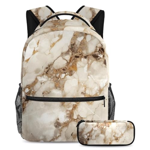Sac à dos et trousse enfant motif marbre pour ranger grand cahier