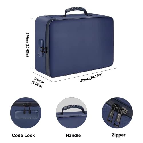 Docsafe File Organizer Bag With Lock, Fireproof Document Organizer Bag With Water-Resistant Zipper,3-Layer Portable Travel Home Office Filing Storage Safe Bag For Laptop,Files,Cash,Certificates,Blue #TOP3