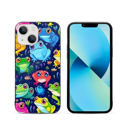 CRIVOTA for iPhone 13 Mini Case - Colourful Frogs Design, Glass Back + TPU Inner Shell, Extreme Slimness, Scratch-Resistant, Precise Cutouts, Military-Grade Protection, Cell Phone Cases for Men Women