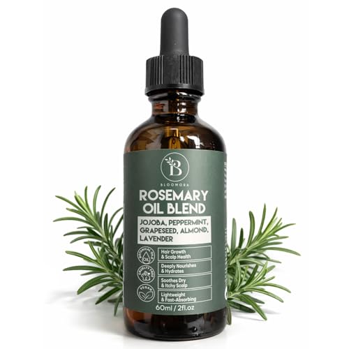 Olio di Rosmarino per Capelli – Olio Capelli con Jojoba, Mandorla, Menta Piperita & Lavanda, Texture Leggera per Crescita, Rinforzo e Cura del Cuoio Capelluto (60 ml / 2 fl oz)