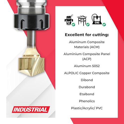 Image of Amana Tool AMS-218 3-Pc Carbide V-Groove 90 108 and 135 Deg. Folding Double Edge for Composite Material (TCM CCM ACM) Panels 1 /4 Inch SHK ZrN Coated Router Bit Pack