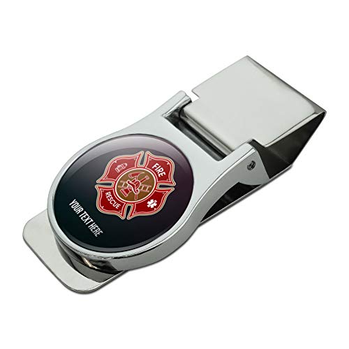 Personalized Custom 1 Line Firefighter Maltese Cross Fire Rescue Satin Chrome Plated Metal Money Clip