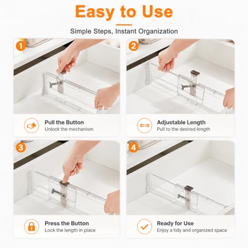Image of HASTHIP 4 Pack Clear Drawer Dividers Plastic Separators