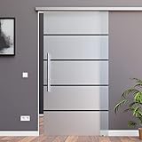 BP1-900-600-AS: Schiebetürsystem ESG 900x2050x8mm P1, Siebdruck; Alu Schienensystem SlimLine SoftStop; Griffstange rund 600