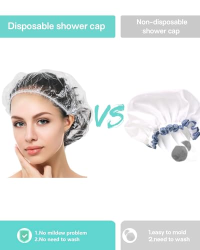 Auban 100PCS Disposable Shower Caps, Hair Cap Large Plastic Clear Thick Waterproof Bath Caps For Women, Hotel Travel Essentials Accessories Deep Conditioning Hair Care Cleaning Supplies(17.3")