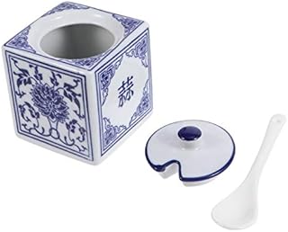 DOITOOL Ceramic Porcelain Sugar Bowl Sugar Bowl Sugar Jar with Spoon and Lid Salt Server Salt Container Coffee Bar Accessories