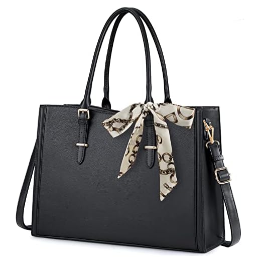 Laptop Bag for Women 15.6 inch Waterproof Laptop Tote Work Bag Leather Computer Tote Briefcase Bag Office Professional Large Capacity Handbag School Shoulder Bag Black