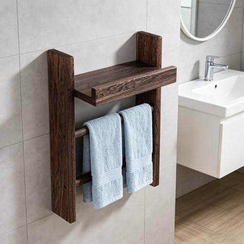 Porte-serviettes rustique marron pour éviter de percer le carrelage de douche