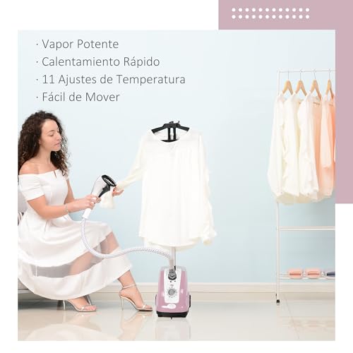 Miniatura 5 de Homcom Plancha De Vapor Con Depósito De 1,4 L Y Temperatura Ajustable A 11 Niveles Tipo Centro De Planchado Vertical 1800w 26x21,5x146 Cm Rosa
