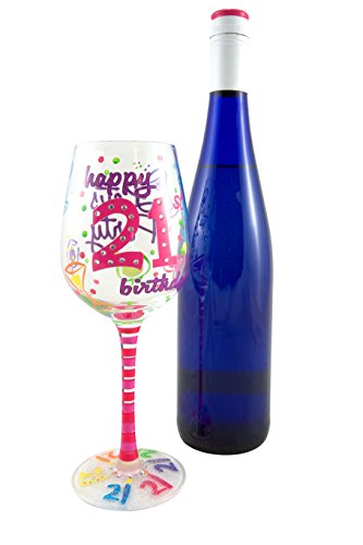 Top Shelf Unique Hand Painted 21st Birthday Wine Glass