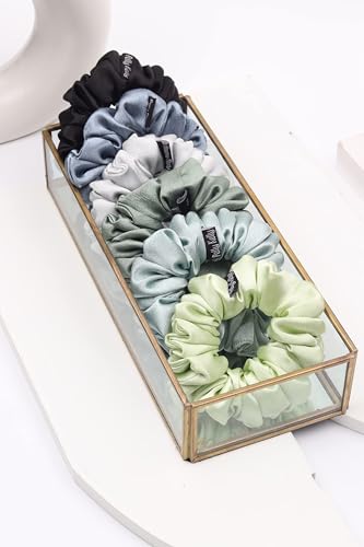 Image of Premium Satin Scrunchies for Women | Hair Bands, Ponytail Holders & Rubber Bands | Fluffy, No-Damage Hair Ties | Girls Hair Accessories | Medium Size | Pack of 6