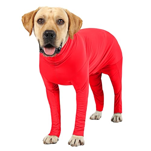Image of Dog Onesie Surgical Recovery Suit for After Surgery Pet Anti Shedding Bodysuit Long Sleeve Anxiety Shirt for Female Male Dog Orange Red /M