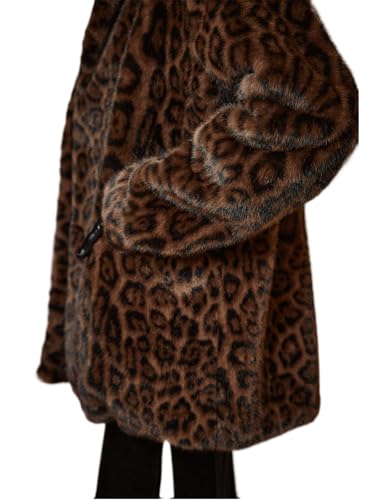 BEAUTELICATE Women Leopard Print Fleece Coat Loose Fur Coat with Pockets Lapel Faux Fur With Satin Lining4