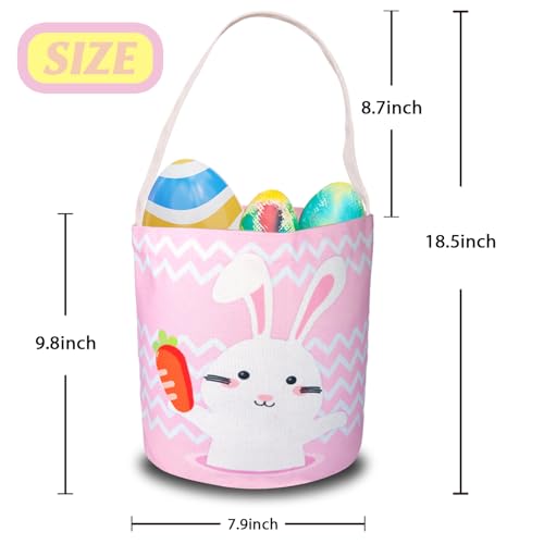 Image of 2 Pcs Easter Egg Baskets for Kids, Easter Eggs Hunt Basket for Kids Empty, Pink Bunny Basket Egg Gifts Bags for Girls Boys Party Favors