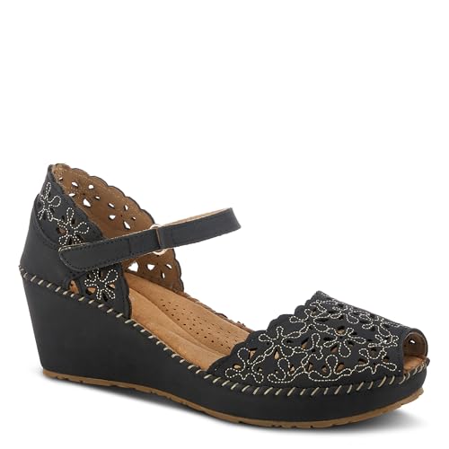 PATRIZIA Spring Step Gennina Wedge Sandals for Womens - Laser Cut Ladies Sandals with Embroidery - Hook and Loop Closure Womens Sandals2