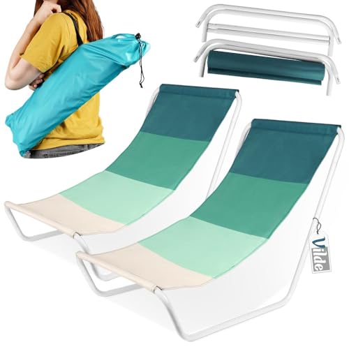 Vilde - Gartenliege Sonnenliege Klappbar - Sonnenliegen - Klappbare Garten Liege Gartenliegen Leicht - Strandliege Liegestuhl Balkon Balkonliege - Strandstuhl tragbar - Set 2 Stück - blau grün