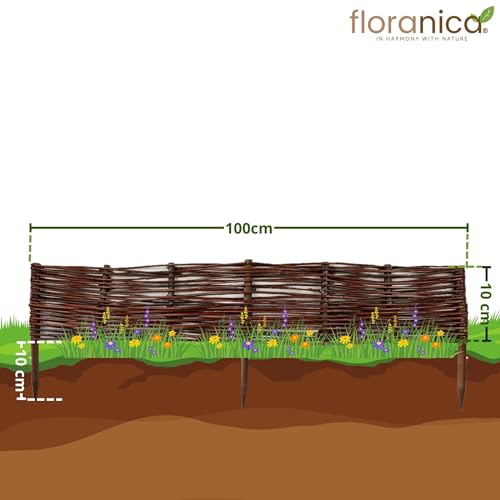 Floranica 10 Stück Beetbegrenzung aus Weide 10 cm x 100 cm Rasenkante aus Weidengeflecht Beeteinfassung Rasenkante Beetzaun Weidenzaun Palisade Abtrennung von Blumenbeetwegen Gartenbeeten