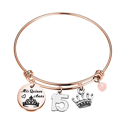 PLITI Quinceanera Bracelet - Sweet 15 Expandable Wire Bangle for Girls - Quince Anos Party Fiesta Gift - Madrina Gifts
