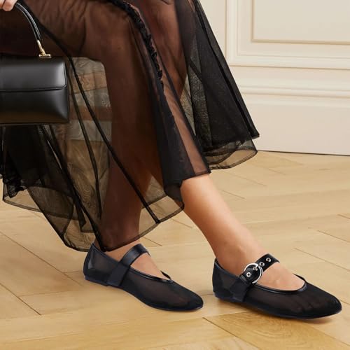 Image of Gothictor Women's Mesh Ballet Flats Round Toe Leopard Mary Jane Shoes Women | Cushioned Comfort, Easy to Style, Buckle Strap, Cheetah Print, Ballerina, Breathable, Lightweight, Dressy Casual, Non-Slip