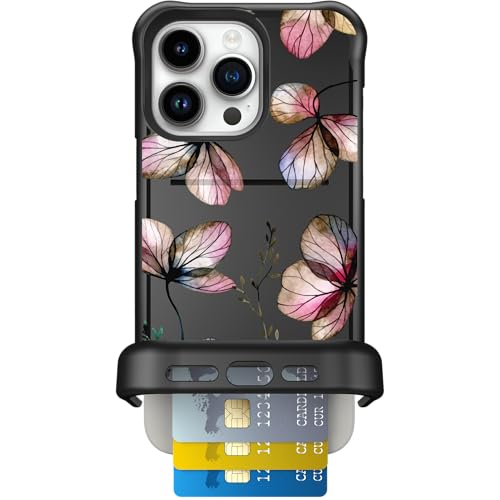 Scooch® for iPhone 15 Pro Max Case with Card Holder, Wingmate Wallet Case with Hidden Card Slot and RFID Protection, Holds 3 to 4 Cards, 10-Foot Drop Protection, Dried Flowers