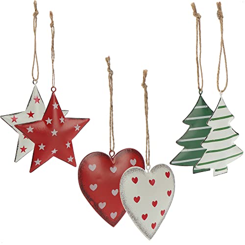 Com-four® 6X Décorations de Noël à Suspendre - Symboles en Métal 9 x 9 cm - Figurines en Étain comme Pendentifs pour Fenêtres, Portes et Arbres (Rouge Blanc)