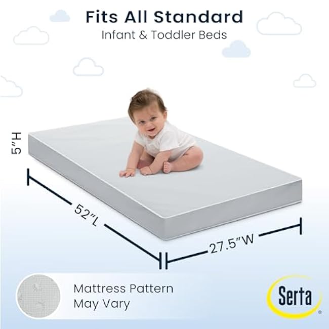 Serta Perfect Slumber Dual Sided Crib and Toddler Mattress - Waterproof - Hypoallergenic - Premium Sustainably Sourced Fiber Core -GREENGUARD Gold Certified (Non-Toxic) -7 Year Warranty - Made in USA