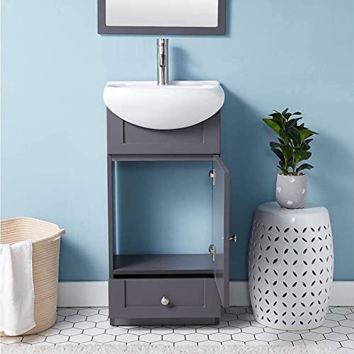 Mogiyin 18 Inch Vanity Small Bathroom Vanity,Modern Bathroom Vanities Small Bathroom Sink Vanity Combo With White Countertop Ceramic Vessel Sink,Narrow Bathroom Vanity 1 Door 1 Drawer Dark Grey #TOP3