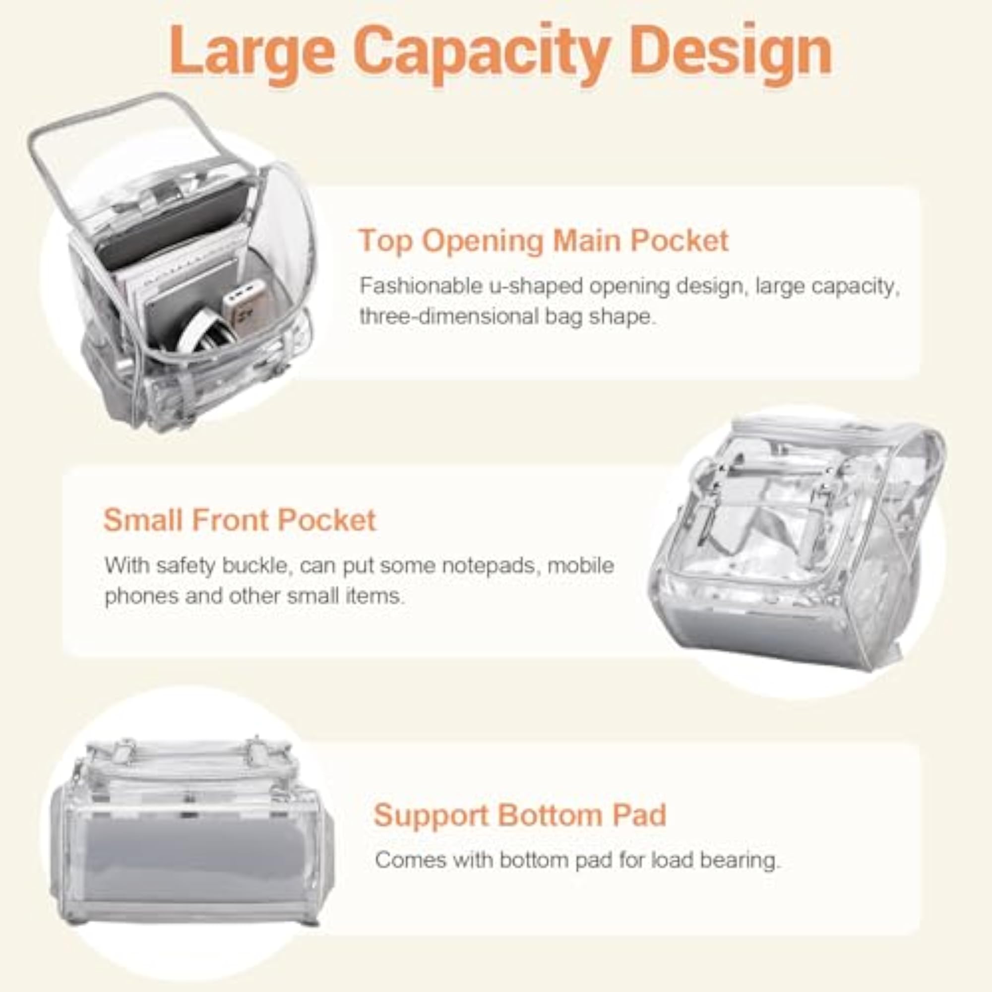 Clear Heavy Duty Transparent Backpack with Support