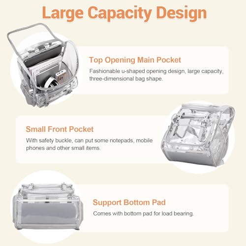 Clear Backpack with Lunch Bag Set, Leather Clear Backpack Heavy Duty Thick PVC Bookbag Large See Through Transparent Backpacks with Support Pad for College Travel Workplace Security Gray3