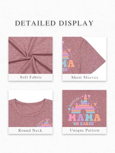 Image of Magical Shirt for Women Happiest Mama On Earth Graphic Tees Funny Mom Gifts Family Holiday Vacation Tops Pink