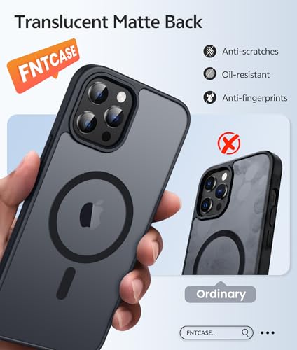 Image of FNTCASE for iPhone 12 Pro Max Case: [Compatible with Magsafe] Translucent Matte Magnetic Phone Cover - Military Grade Drop Protection Shockproof Protective Cases - Black