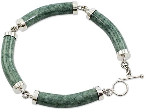 NOVICA Handmade Natural Connection - Green Jade Link Bracelet, Silver Bracelets, Elegant Bracelets, Handmade Bracelets, Silver Jewelry, Charm Bracelets