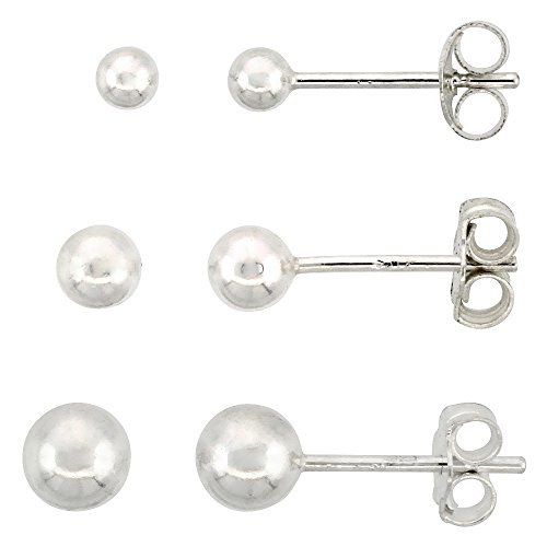 3-Pair Set Sterling Silver 3Mm 4Mm & 5Mm Ball Stud Earrings For Women And Girls #TOP7