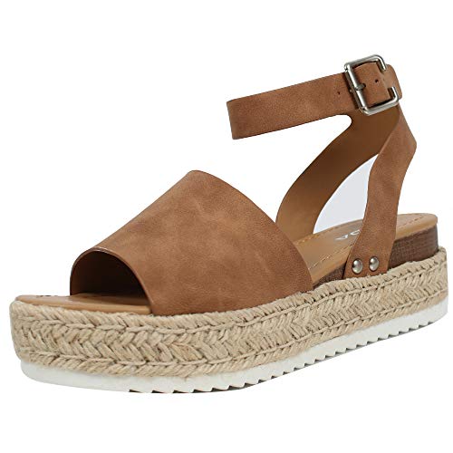 Image of Soda Topic Open Toe Buckle Ankle Strap Espadrilles Flatform Wedge Casual Sandal