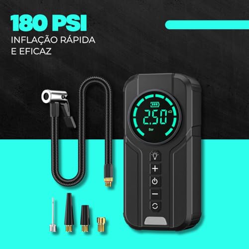 Bomba De Ar Portátil Recarregável Mini Compressor e Calibrador de Ar 6000mAh Para Carro, Bicicleta,
