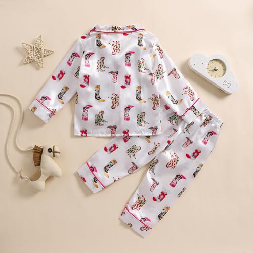 MAINESAKA Toddler Girls Pajamas Set Western Cowboy Long Sleeve Button-Down Pjs Top Pants Set Kids Fall Loungewear Sleepwear3