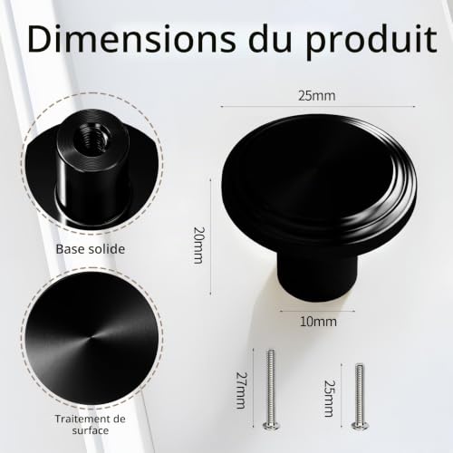 elzle 4 Pièces Boutons de Portes pour Placards, 30 * 25 mm Boutons de Meuble, Boutons de Porte, Facile à Installer, Poignées Meuble Dorées pour Placard, Commode, Armoire(Noir) – vue 2