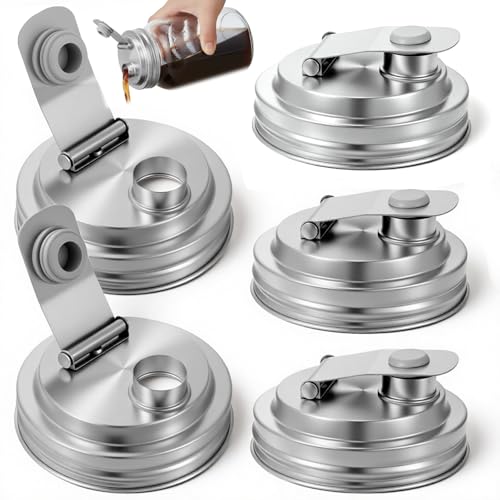 PercyEffie 5 Pcs Stainless Steel Mason Jar Lid, Wide Mout