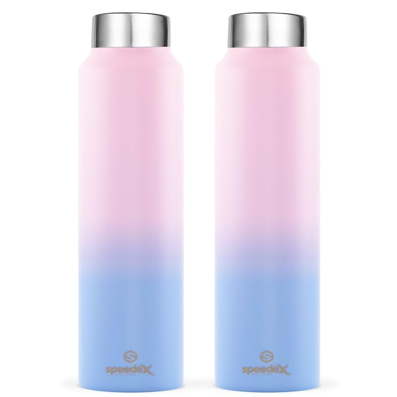 Speedex 1 Litre Stainless Steel Water Bottle - Dual Pink-Blue | Set of 2, Steel Cap | 1000 ml Bottle for Kids, Girls, Boys, School, Adults, Office, Gym