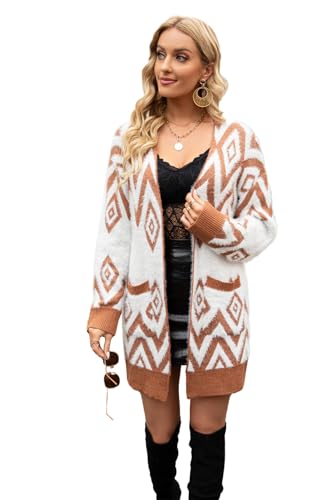 Image of Women's Long Sleeves Open Front Casual Leopard Print Fuzzy Knitted Sweater Cardigan Coat Outwear