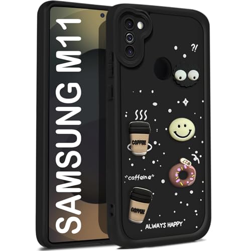 Image of TRUEUPGRADE Coffee Case for Samsung M11 | Cute 3D Cartoon Ball Design | Soft Silicone Back Cover for Samsung M11 | Full Body & Camera Protection | Black