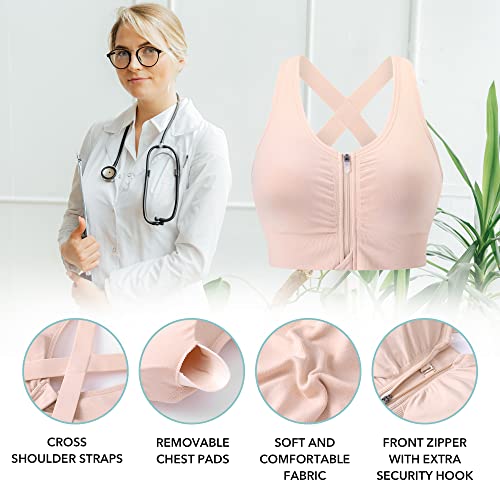 Evercute Zip Front Post-Surgery Bra Women's Wireless Sports Bras Padded Strappy Medium Support Yoga Exercise Athletic Bras2